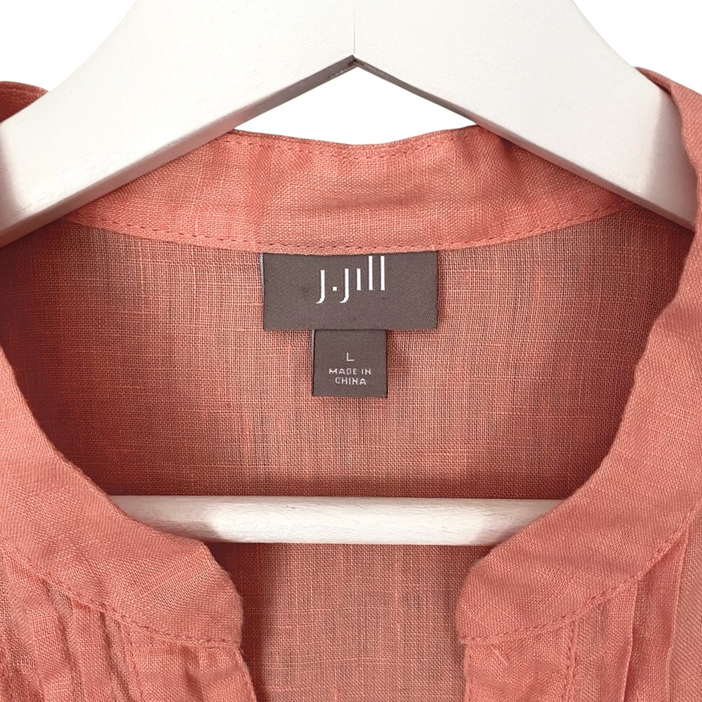 J JILL Shirt Linen Pin Tuck Button Down Tunic Long Sleeve Coral Peach Women L - Picture 10 of 12